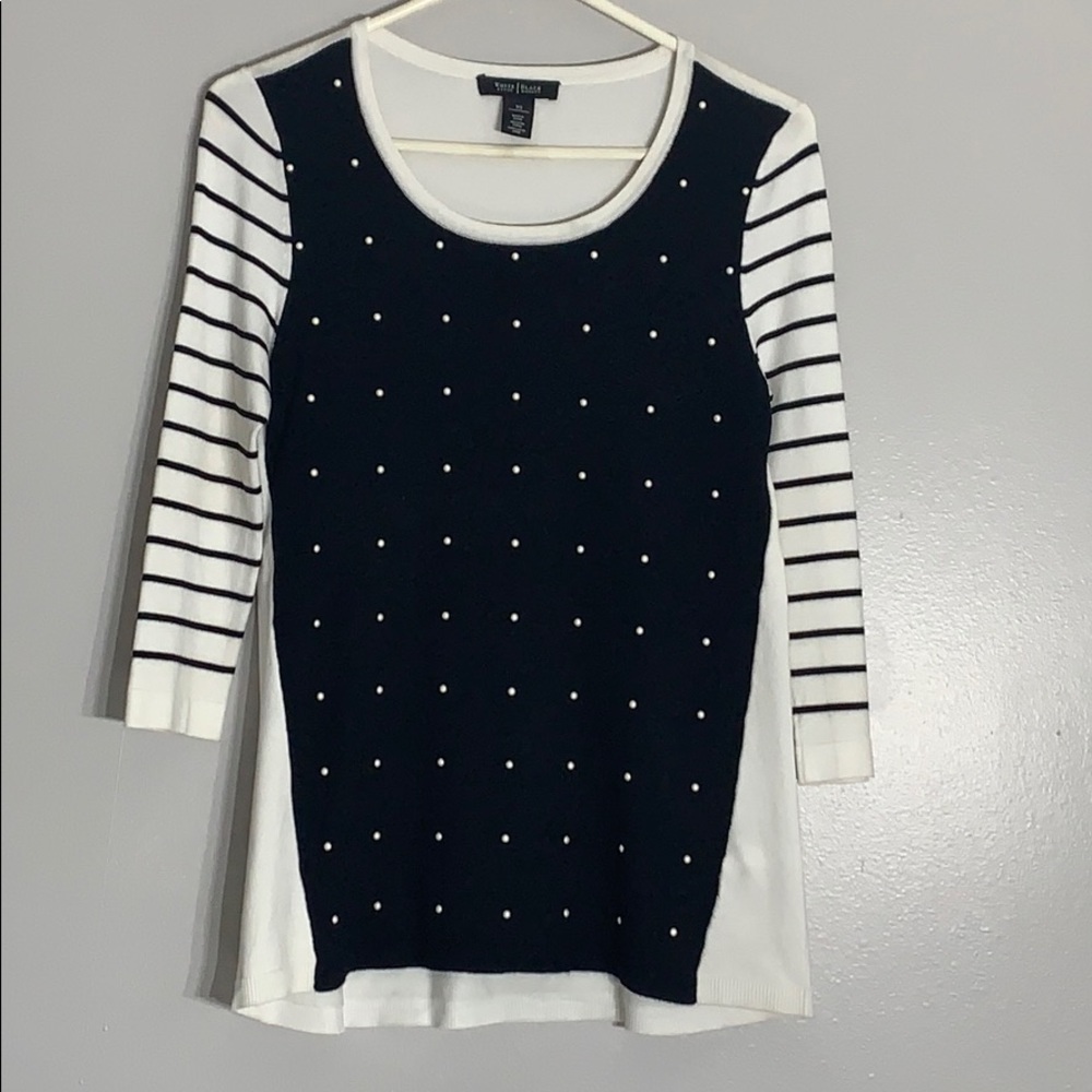 WHBM Black & White Contrast Top Mix print shirt xs women’s shirt